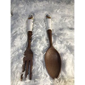 Vintage Walt Disney Productions Mickey Mouse 11” Salad Serving Fork and Spoon